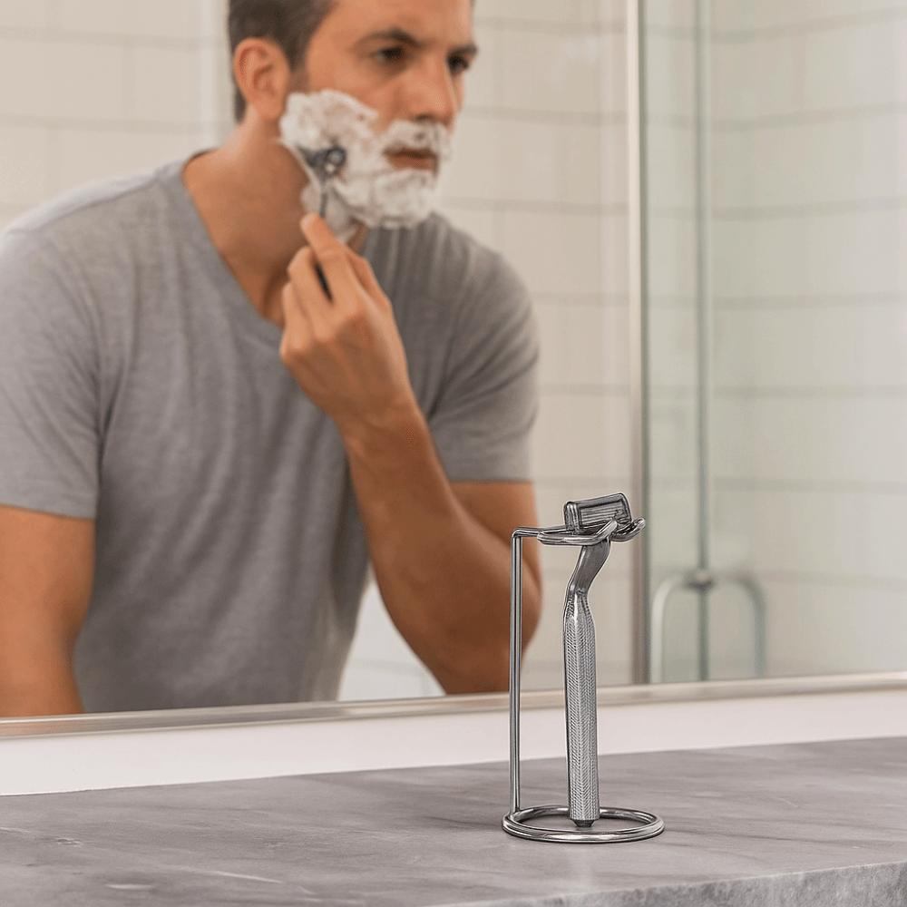 Stainless Steel Shaver Storage Rack Silver Easy Carry Shaver Display Stand Safety Razor Brush Holder Long Handle Shaving