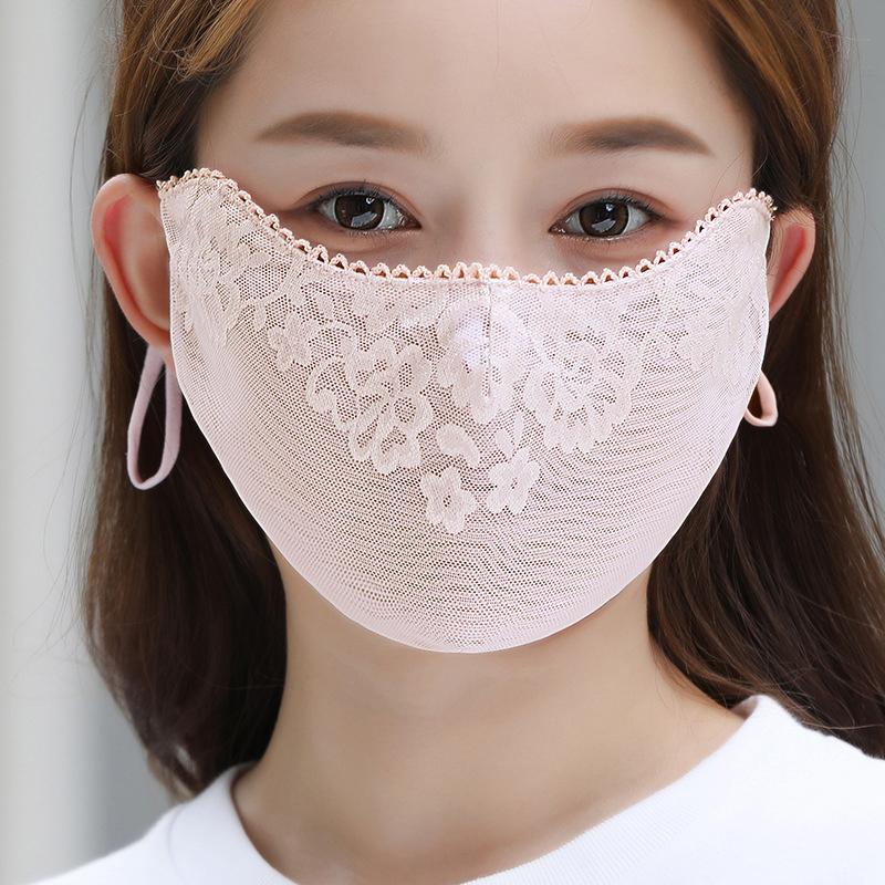 Sweet Flower Sunscreen Thin Lace Mask Outdoors Sunshade For Women Solid Color Sunscreen Face Cover Uv Protection Adjustable Mask