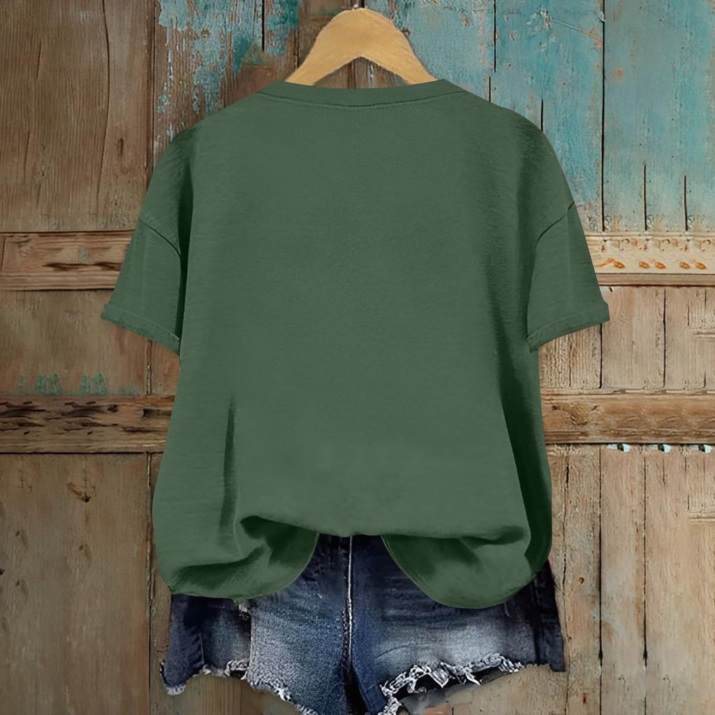 Women's Fashion Casual Drop Shoulder Short St. Patrick's Day Printed Round Neck T-Shirt Top