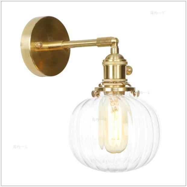 Nordic Modern Copper LED Wall Lamp Bedroom Bathroom Mirror Light Glass Ball Edison Retro Wall Lights Sconces