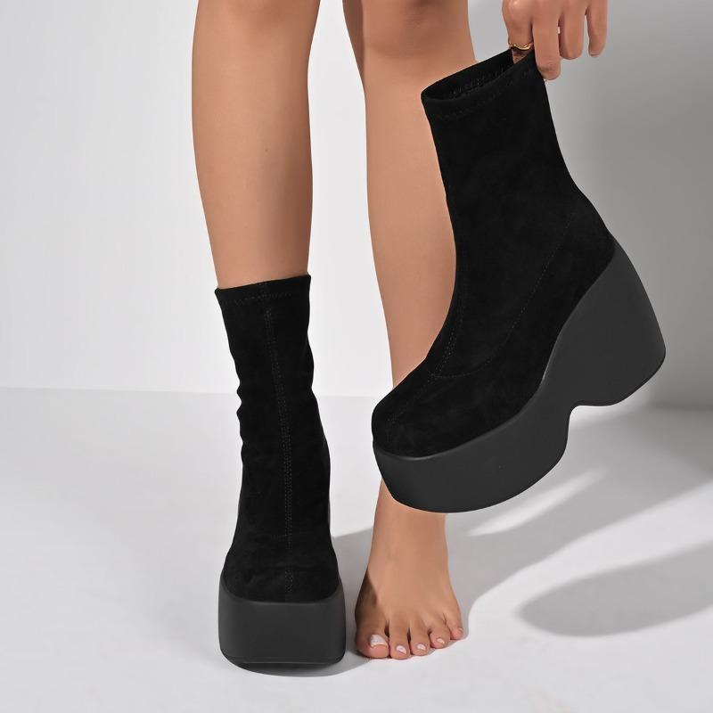 Fashion Tiny Heightened Skinny Boots 2025 Autumn Winter Women Trifle Platform Super High Heels Block Heel Short Sock Boots