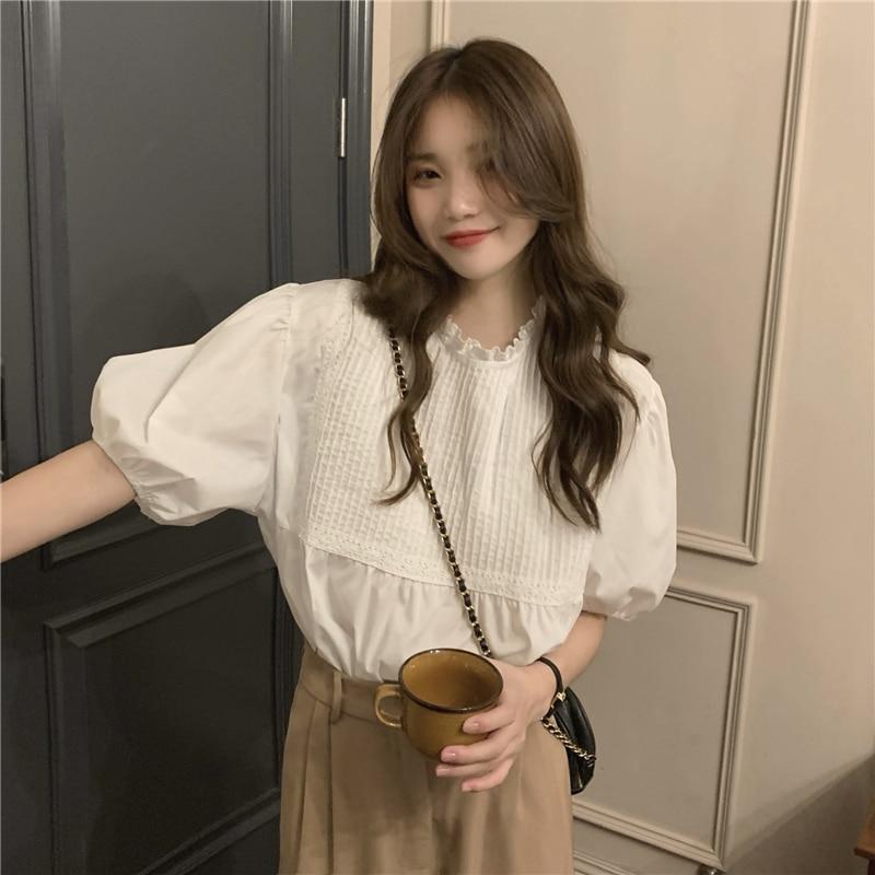 Acheter Style français chemisier à manches courtes chemise blanche