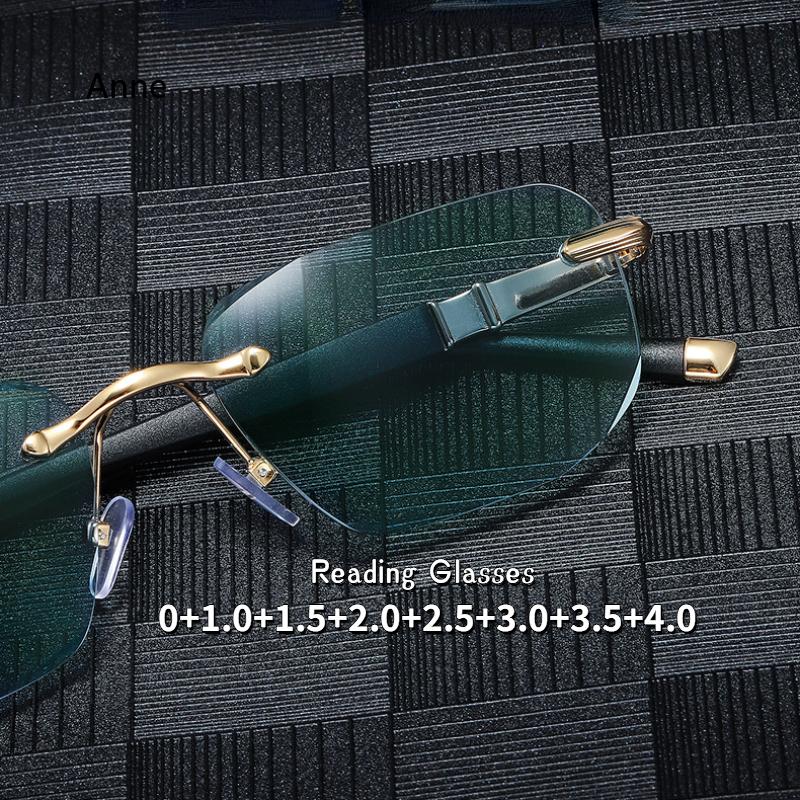 Alloy Frameless Women&Men Sun Reading Glasses Blocking Blue Light Sunglasses Spectacles Reading Glasses 0+1.0+1.5+2.0+2.5