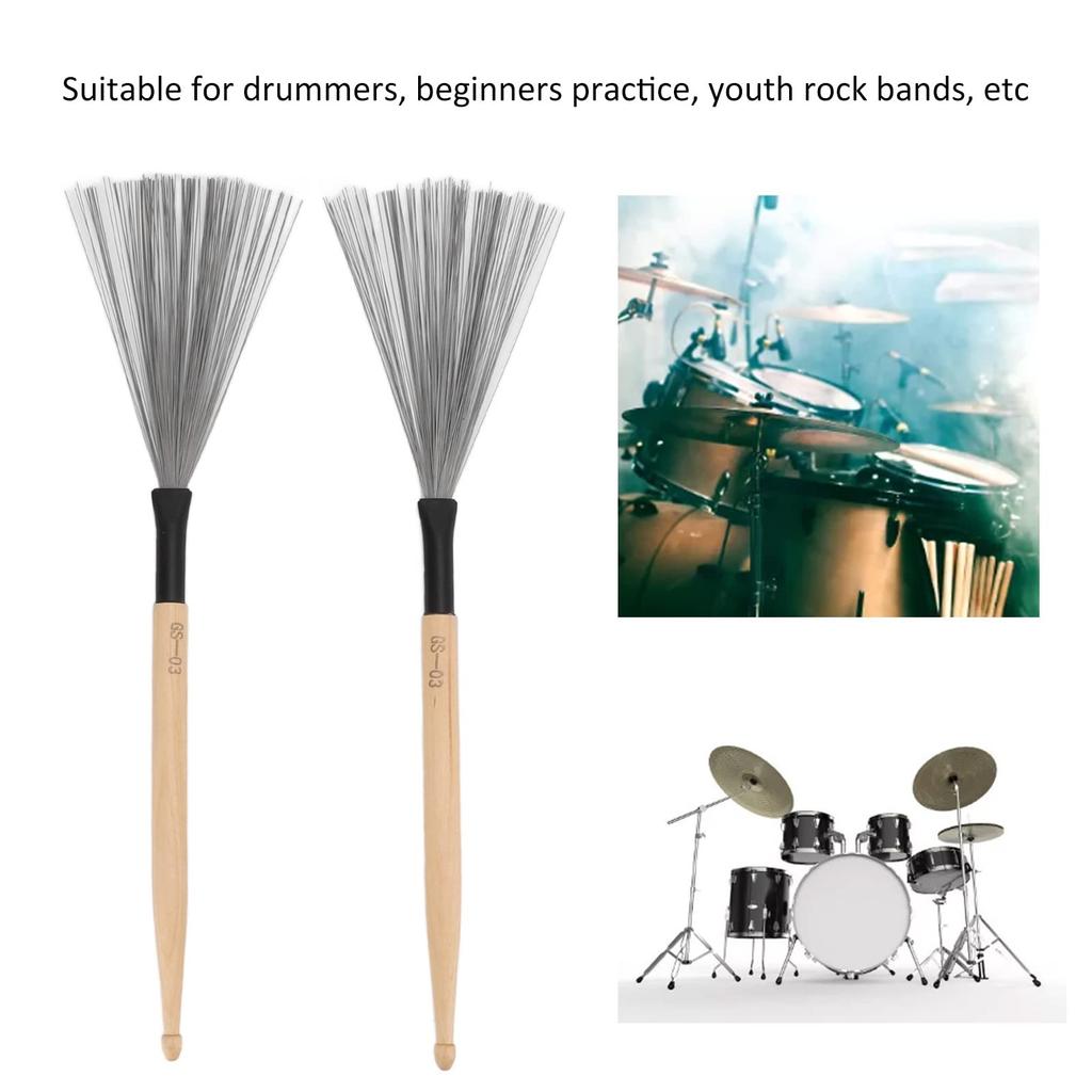 Drum Wire Brush and Drumstick Dual-Use Brush, 1 Pair, RedWhiteGreenPinkWood Color (Wood Color)