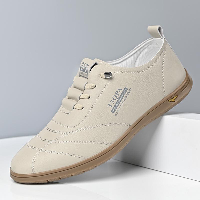 New round head men's casual shoes business trend men's leather shoes little white shoes leather shoes Doudou shoes