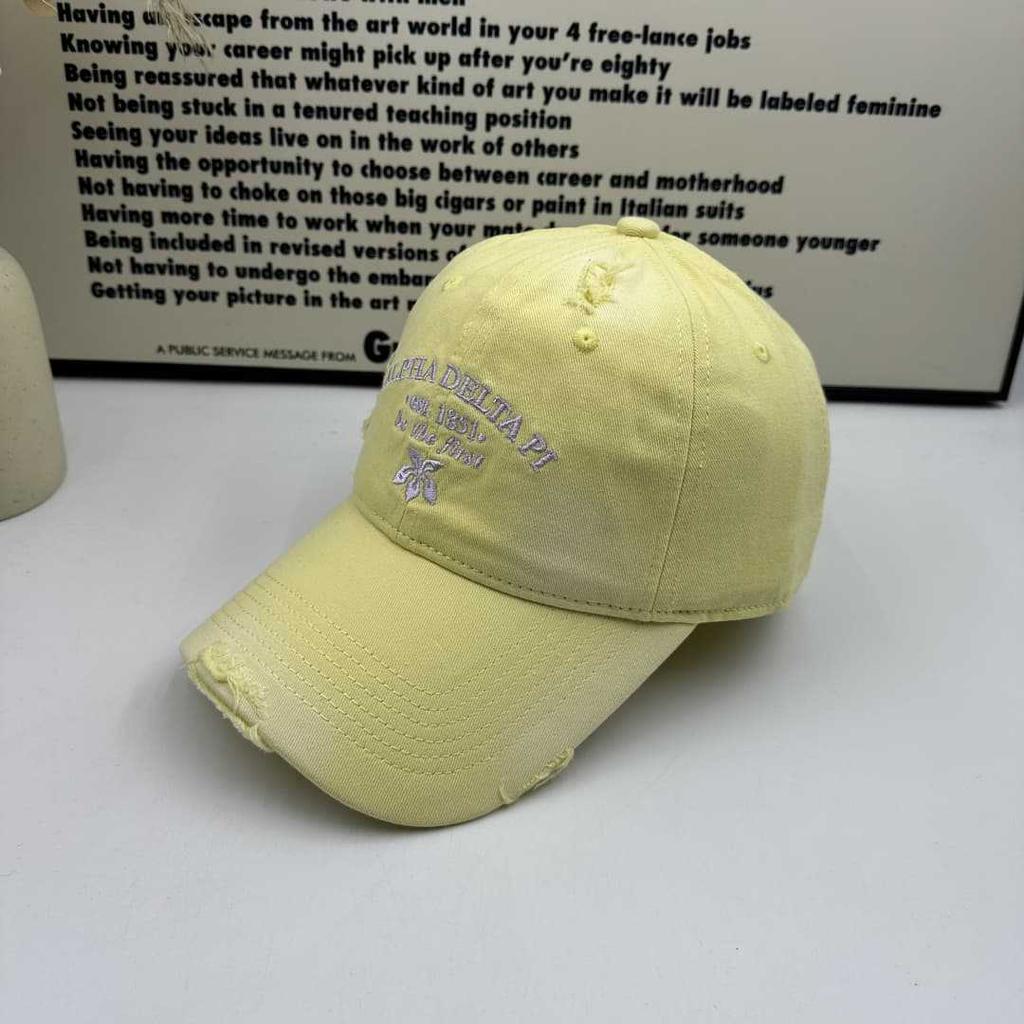 Letter embroidery ripped baseball cap women's American washed old wide-brimmed cap casual versatile face hat