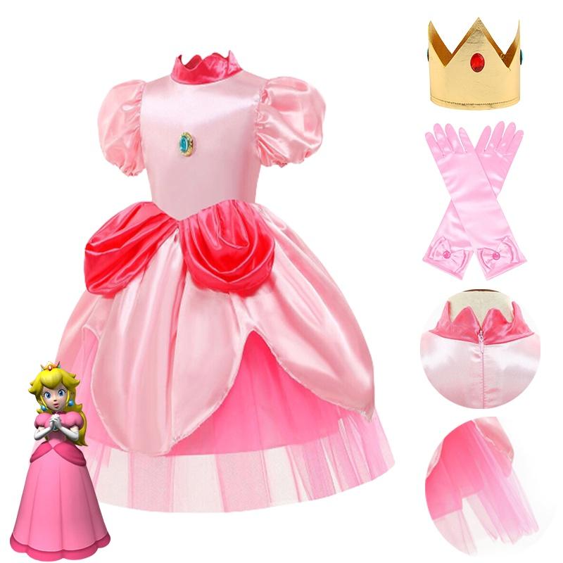 Rozkošný kostým šatů princezny Peach pro děti Ideální na Halloween a hraní rolí