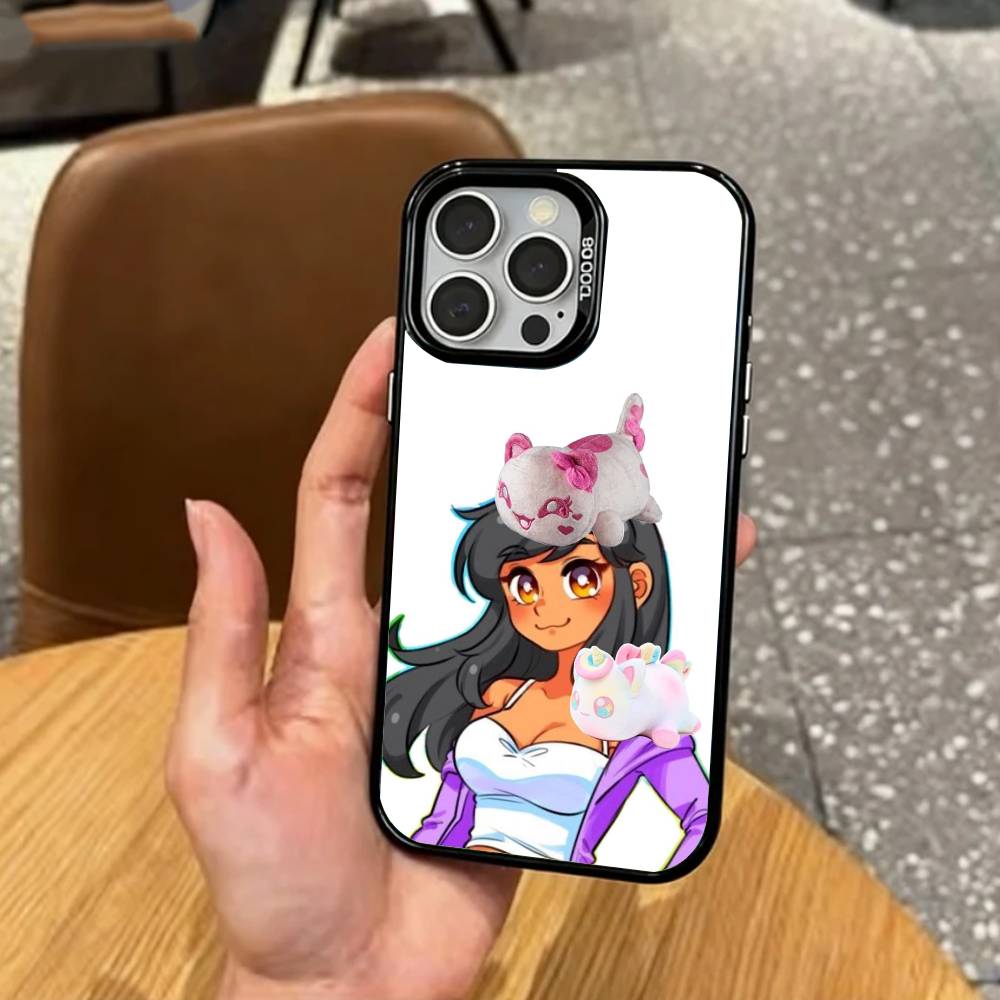 A-Aphmau Meow Anime Cats Phone Case For iPhone17,16,15,14,13,12,11 Plus,Pro Max Colored Silver Plated Inside Cover