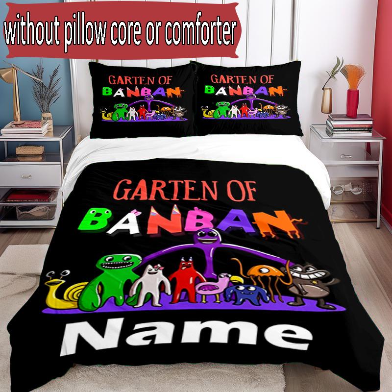 3pcs Duvet Cover Set (1*Duvet Cover + 2*Pillowcase, Without Core), Custom Name Game Rainbow Friends Pattern Bedding Set, Home Bedroom Decor Gift