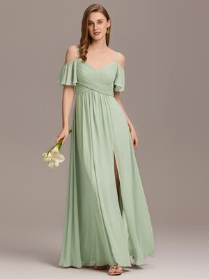Ever-Pretty Women's Short Sleeve Off Shoulder Pleated A-Line Split Floor-Length Bridesmaid Dresses