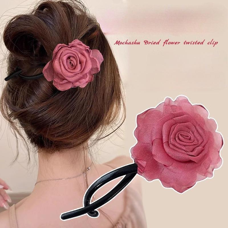 New Dried Rose Flower Twist Clip Hairpin for Women's New Hair Clip on The Back of The Head Headdress Hair Accessories