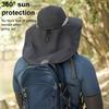 Men Sun Hat with Dual Power Supply Fan Wide Brim Sun Hat with Shawl Face Guard Fishing Hiking Gardening Hat