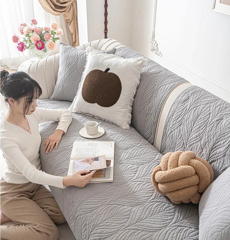 

Подушка для дивана из хлопка с узором «Новый лист», современный кремовый чехол для дивана, универсальное полотенце для дивана на все сезоны, противоскользящие чехлы для ковриков для сидений 70x70