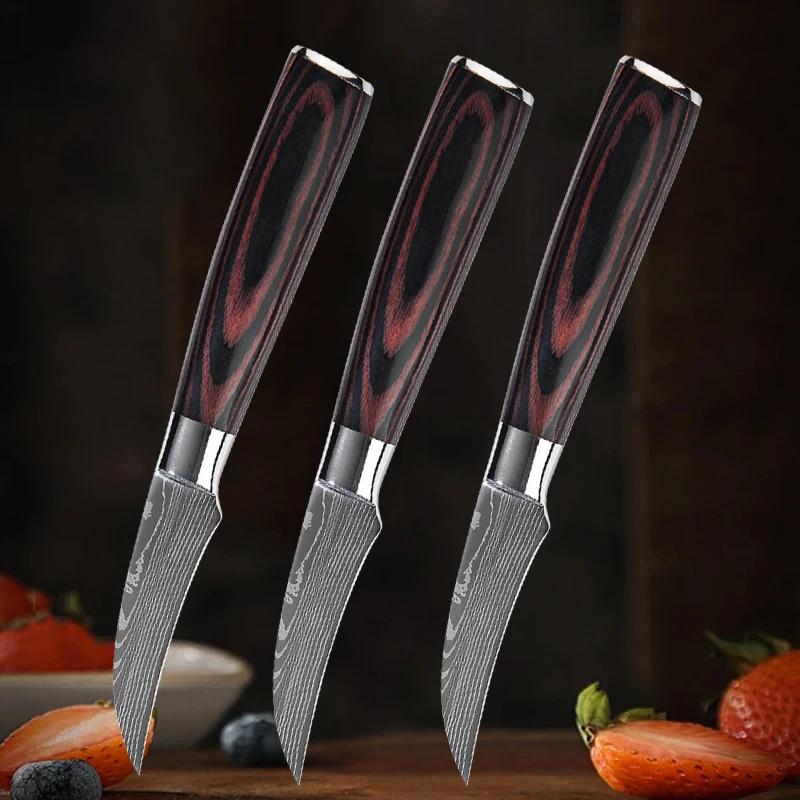 Damaškový laserový nůž na krájení ovoce Kuchyňský nůž na ovoce Řezačka na zeleninu Profesionální řezbářský nůž na ovoce pro kutily Nůž pro kuchaře na vaření