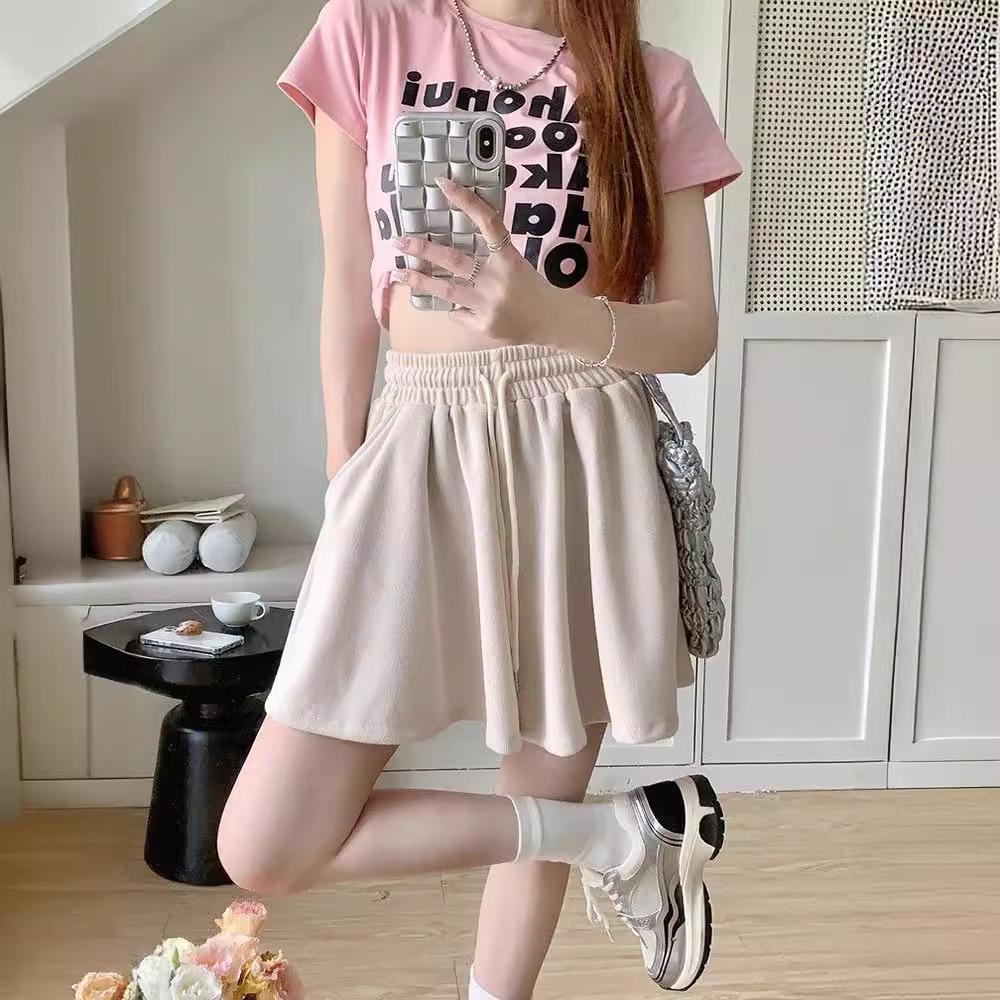 Loose Sports Pants Casual Wide-leg Pants for Women's Summer New Simple Elastic Waist Ruffled Trousers Style Shorts