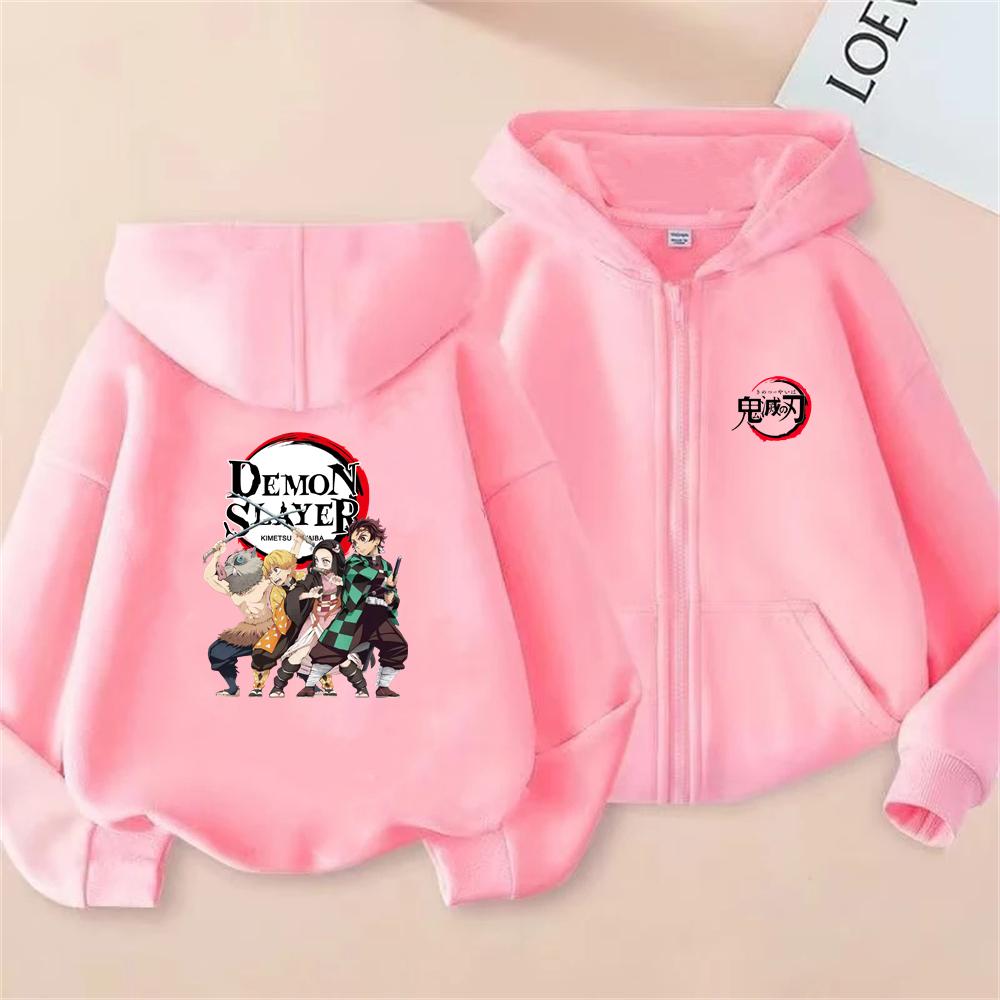 2025 Children's Zipper Style Tops Demon Slayer Boy Girls Hoodie Suitable Kids Sweatshirt Fashion Anime Cosplay Clothing