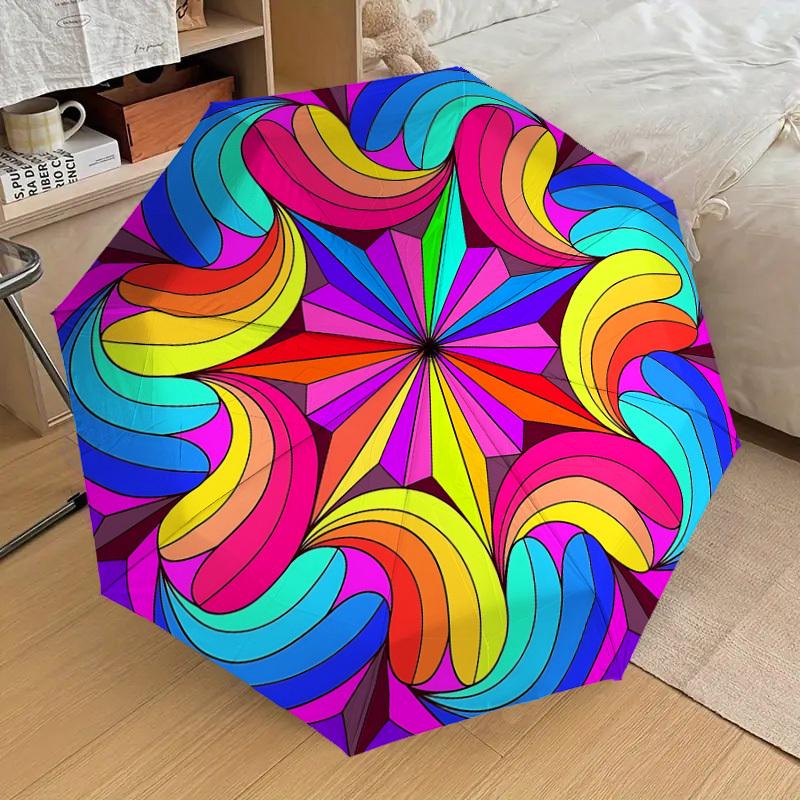 1pc Psychedelic Pattern Automatic Open/Close Umbrella with Windproof, 8-Rib Sturdy Canopy, Durable Ribs, Fashionable Design1211A