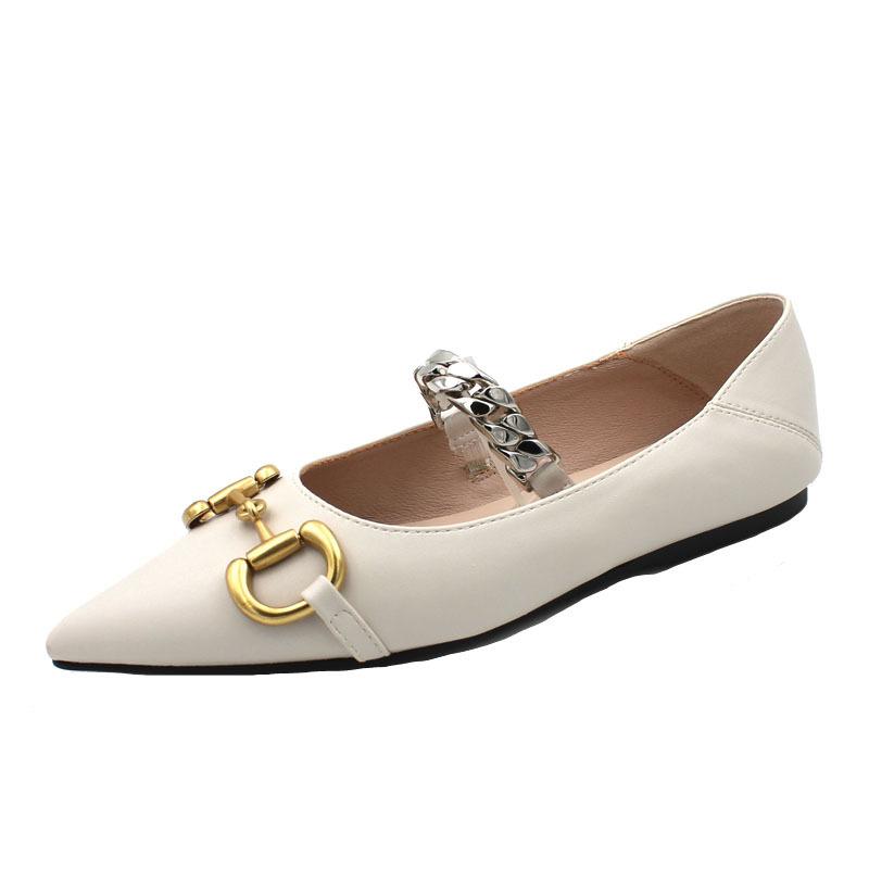 

Spring 2025 new flat-soled single shoes female Korean version retro fairy wind metal buckle shallow mouth pointed head casual flat heel 40 абрикосовый