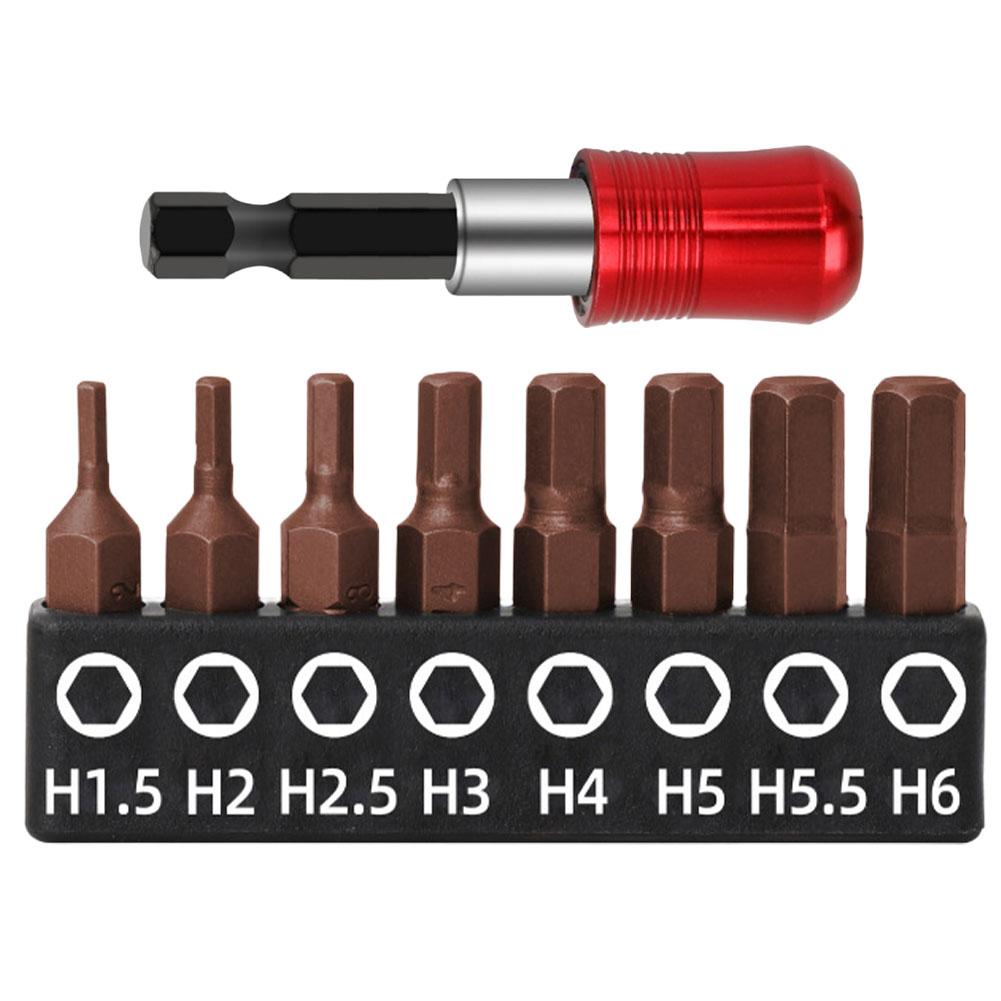 8pcs Metric Hex Bit Set Batch Head And Red Self-locking Rod Electric Screwdriver Head