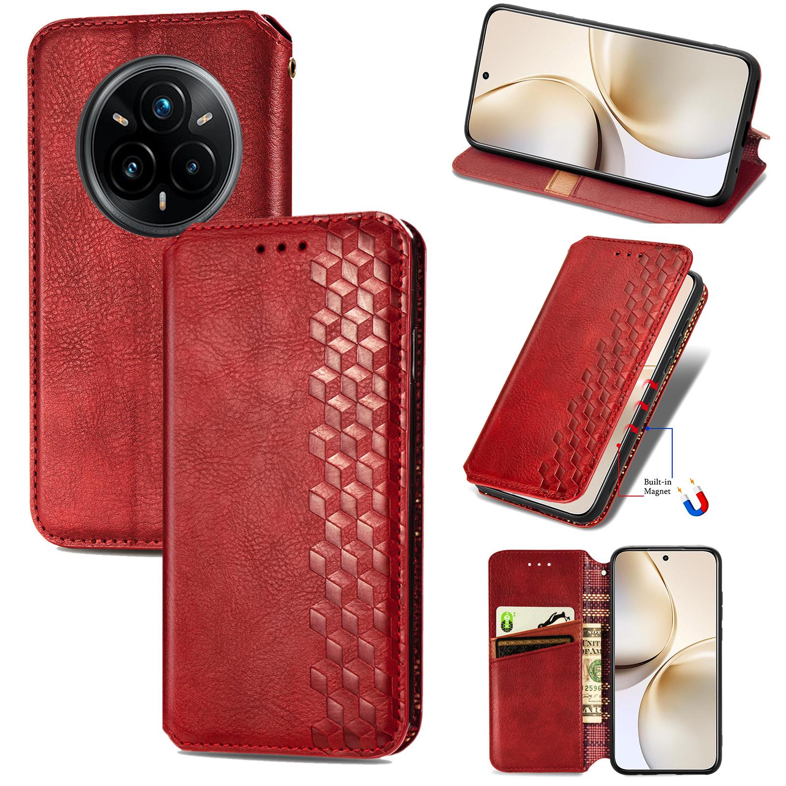 

Для Realme 14 Pro+ 5G Чохол Ромбоподібний відбиток PU шкіра Гаманець Чохол для телефону Red