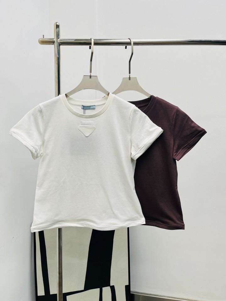 26 Early Spring High-Quality Underwire Short-Sleeve Triangle Logo Slimming Cotton T-Shirt - White Trendy Brand