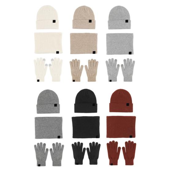 3 Pcs/Set Unisex Winter Beanie Scarf Gloves Set Thick Plush Knitted Warm Cap Gloves Elastic Ear Protection Windproof Cycling Dome Neck Warp Sete