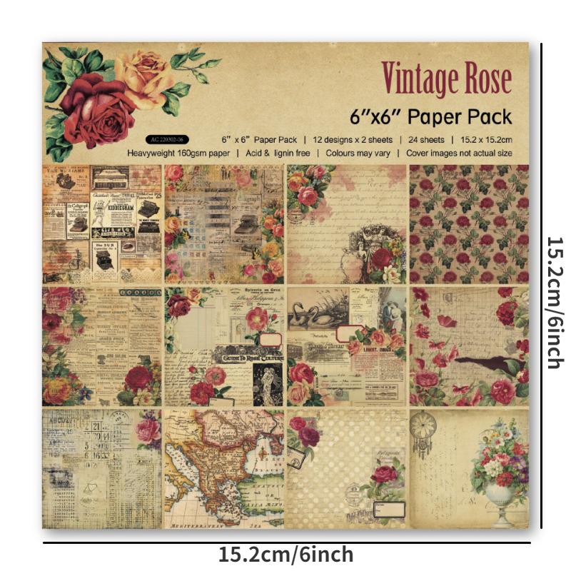 24 Sheets Junk Journaling Craft Paper Scrapbook Paper Pad Decoupage PaperSingle-Sided Vintage DIY Decorative Cardmaking Supplies