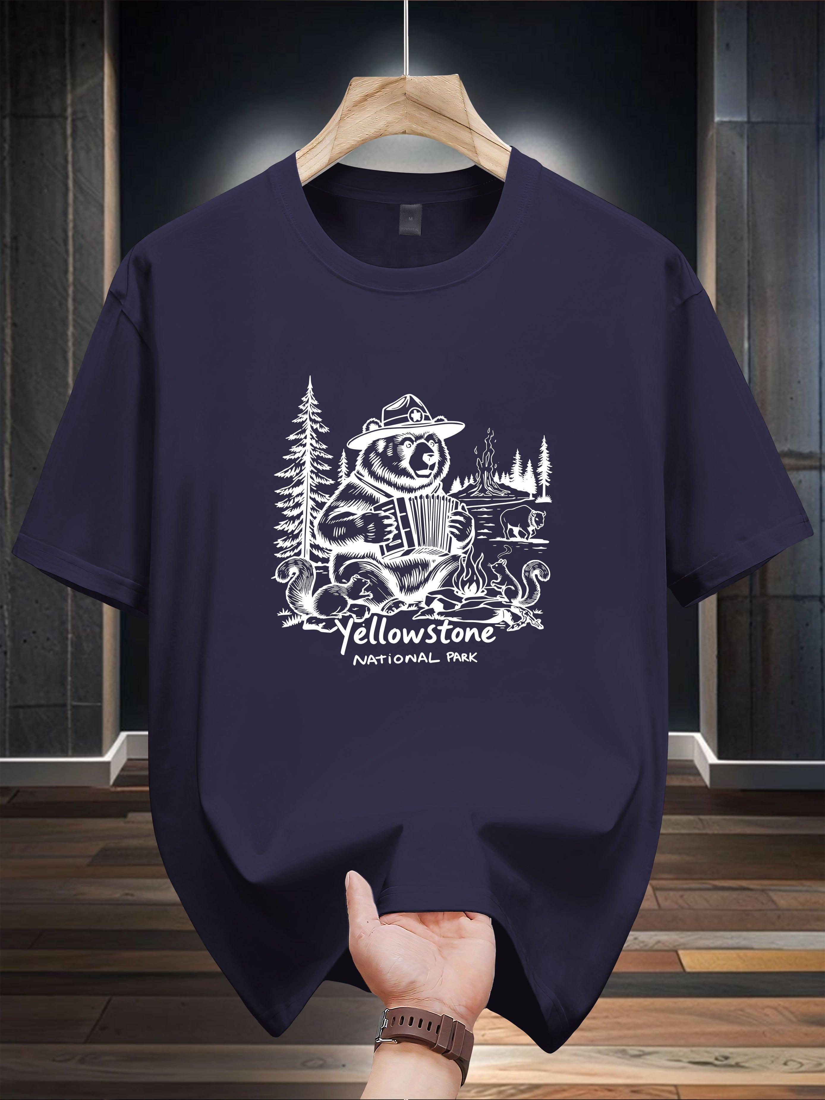 Yellowstone National Park Graphic T-shirt - Casual Crew Neck Tee with Bison Illustration XXL