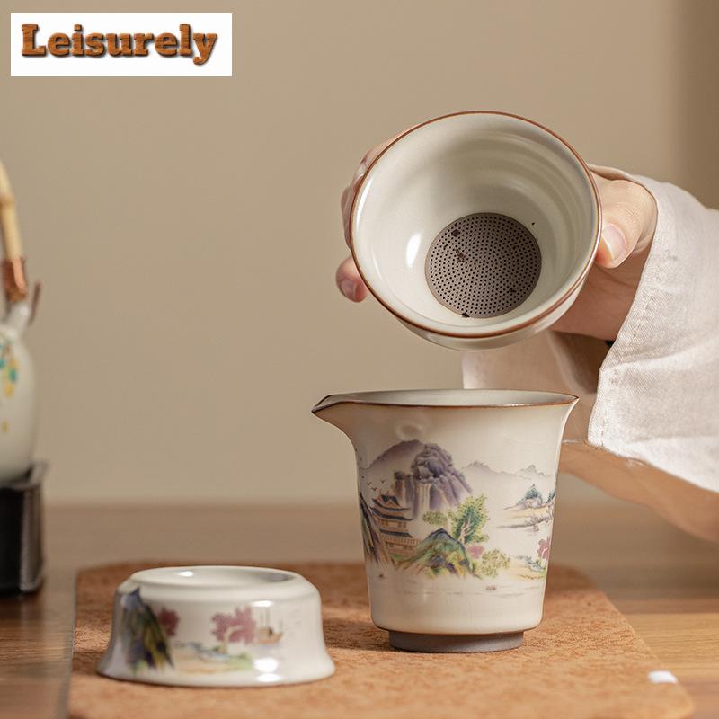 Imitation Song Ru Kiln Landscape Tea Infusor Retro Tea Ball Tea Strainer Household Tea Maker Tea Filter Tea Ceremony Collection