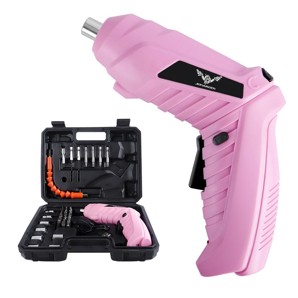 JENABOM 3.6v roz Set scule electrice Reparații pentru întreținere și uz casnic Mini burghiu electric de uz casnic 1800mAh Șurubelniță fără fir