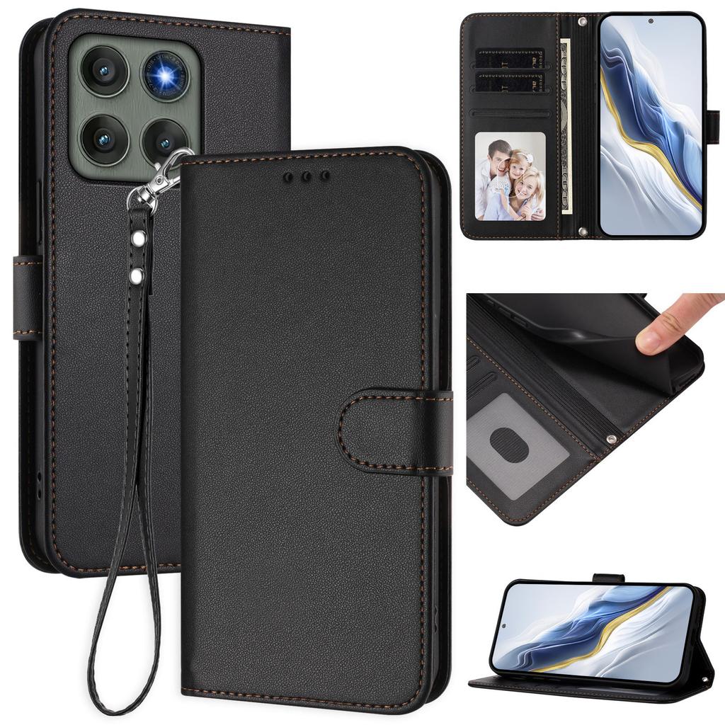 For Motorola Edge 60 Pro 5G Leather Case Wallet Stand Phone Cover with Wrist Strap