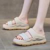New soft leather slippers for women in summer, comfortable and casual in summer, thick-bottomed rhinestone open-toed sandals.