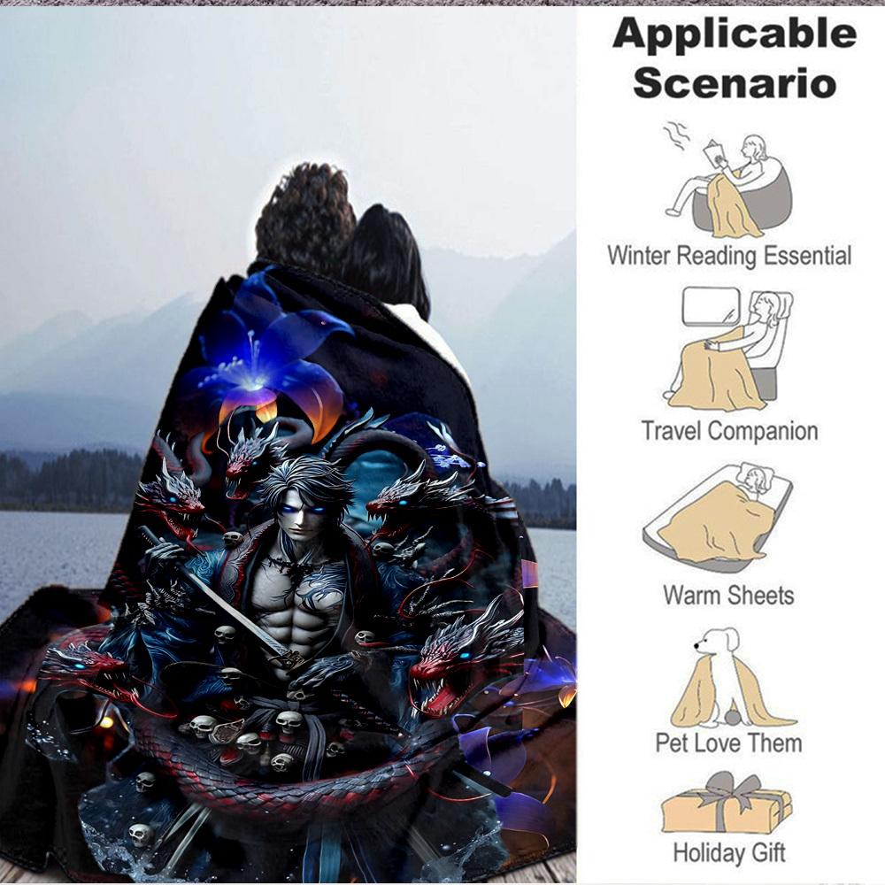 1pc Fantasy Warrior Statue Blanket Lightweight Flannel Blanket Throw Blanket For Sofa, Bed, Travel, Camping, Livingroom, Office, Couch