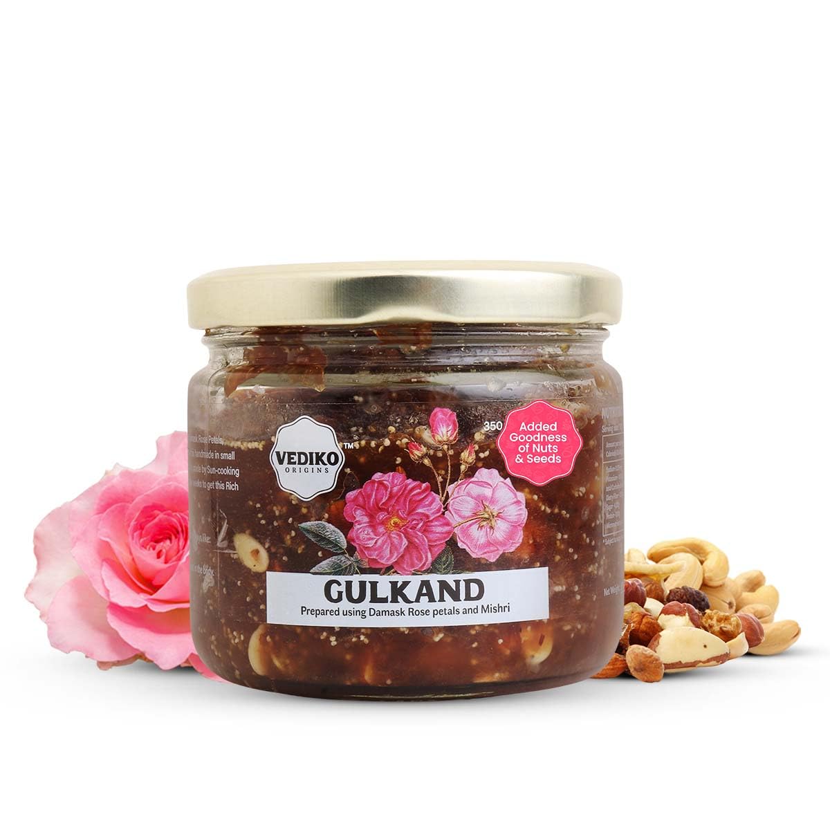 

Vediko Origins Dry Fruit Gulkand 350Gm | 100% Sun-Cooked Pure Rose Petal Jam With No Artificial Flavors For Gut Health | Sweetened With Raw Sugar