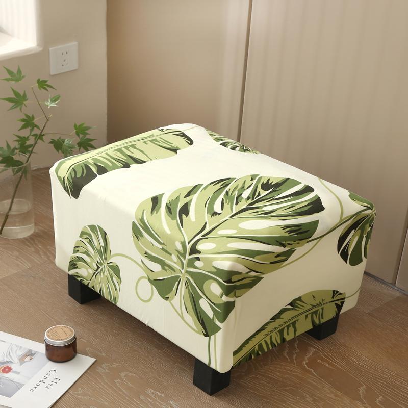 17 Styles Stretch Footstool Cover Ottoman Slipcover Pouffe Dustproof Rectangle Slipcover Print Fabric Furniture Protective Cover