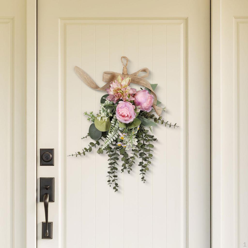 Artificial Floral Swag Chrysanthemum Eucalyptus Wreath Front Door for Wall Window Yard