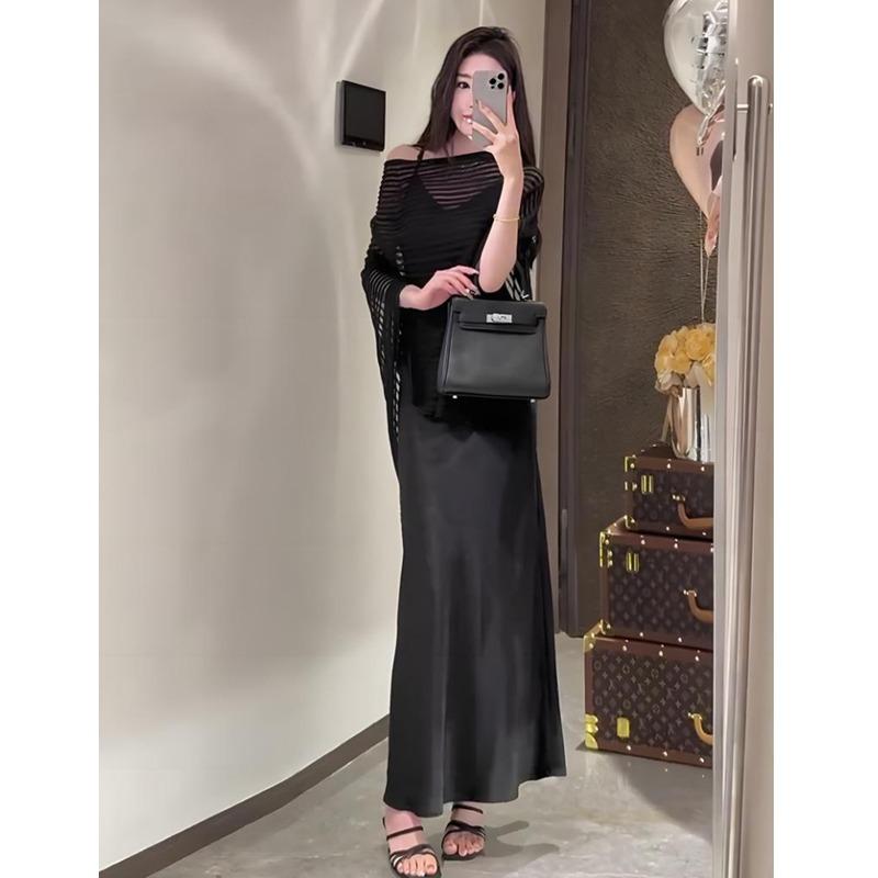 Summer Knitted Sunscreen Women Blouse Hollow Out See Through Pullover Sweater Bat Sleeve Shawl Top Loose Casual Simple Covers Up Irregular Long Shirt