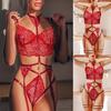 New Sexy Lady Lace Flower Bra No Steel Ring Bra Thong Set Underwear Pajamas