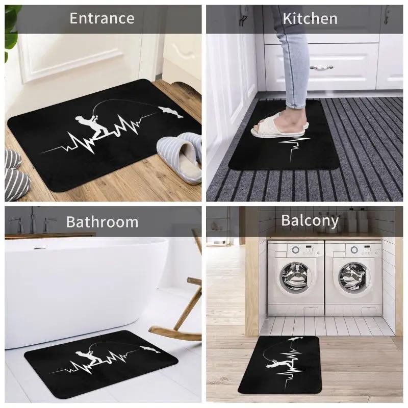 Fishing Heartbeat Doormat Anti-Slip Bathroom Kitchen Mat Toilet Floor Door Entrance Carpet Rug