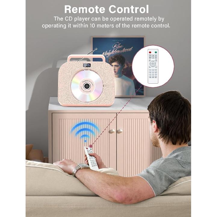 Desktop CD Player for Home with Dual Speakers,Handle, CD Player with FM Radio,Portable CD Player with Bluetooth-Sleep Sound,Remote Control, LCD