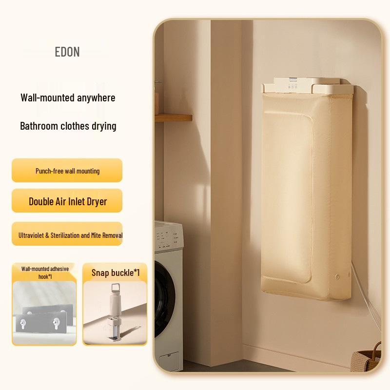 Wall-Mounted Foldable Off-White Clothes Dryer for Bathroom & Dorms.