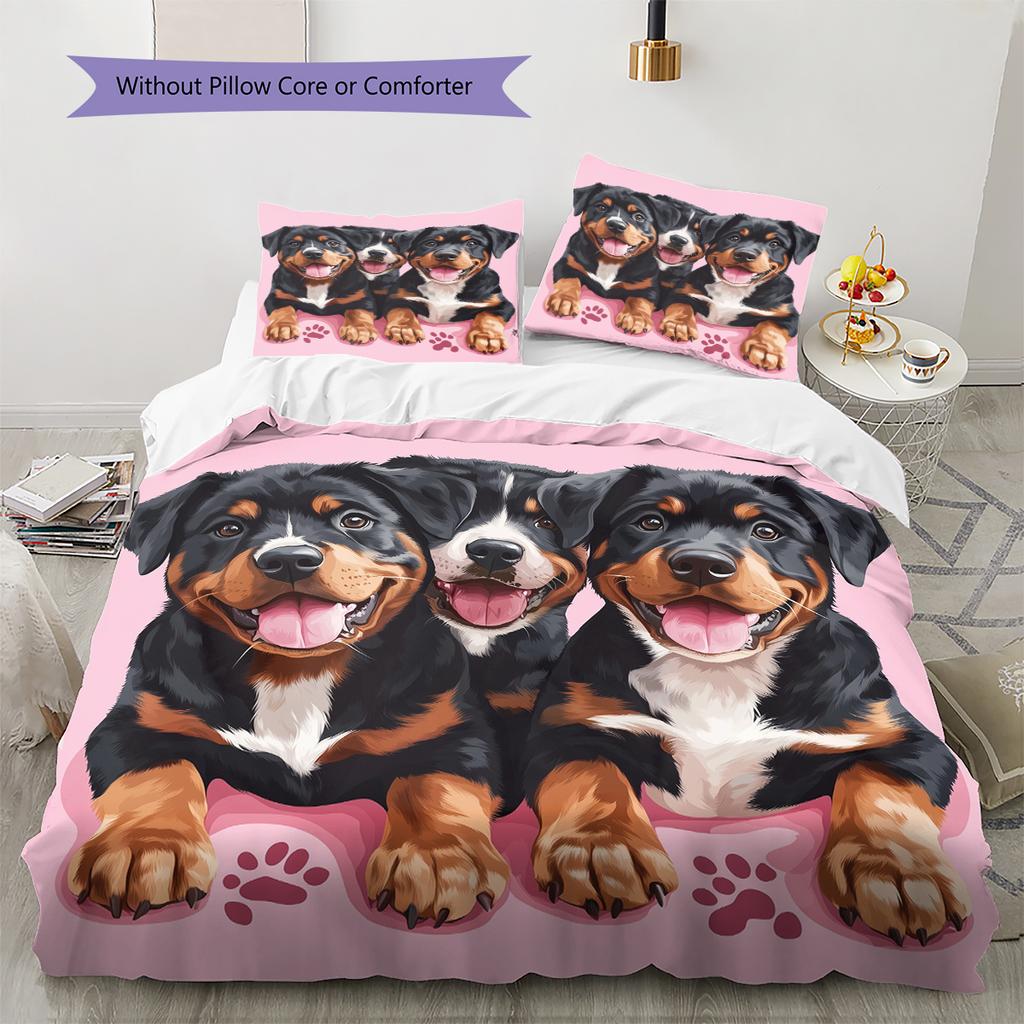 Pink Rottweiler Pattern Bedding Home Decoration Birthday Gift (1 * duvet cover + 2 * pillowcase, without core)