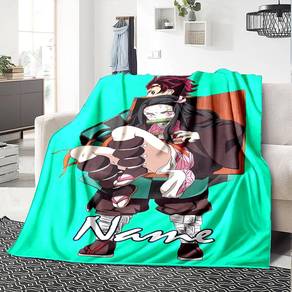 Custom Name Demon Slayer Theme Printed Blanket - Perfect for Couch, Bed, Travel & Outdoor Use | Machine Washable, Cozy & Durable.