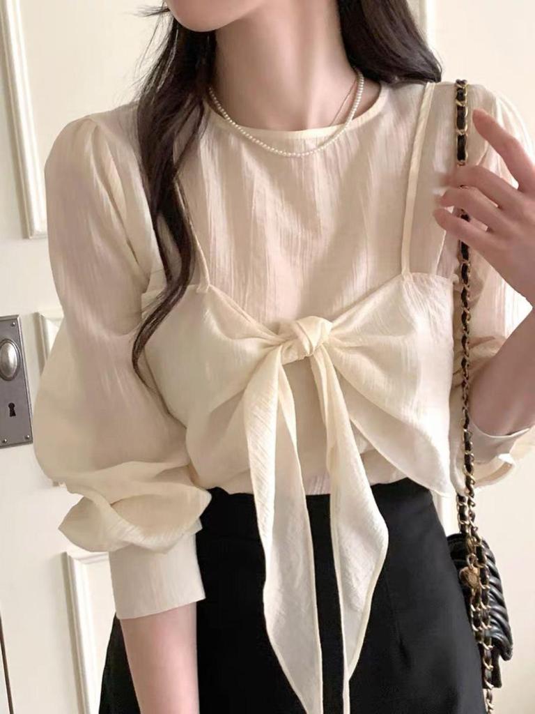 Ribbon Tie Bustier Blouse Set 5COLOR