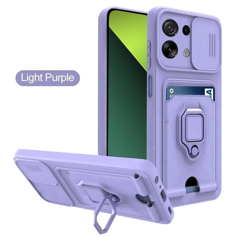 Card Slot Slide Camera Wallet Case For Xiaomi Redmi Note 13 11 Pro Plus 10 9 12 Pro Cases For Redmi 13C 12C 10A 10C 9C 9A Cover