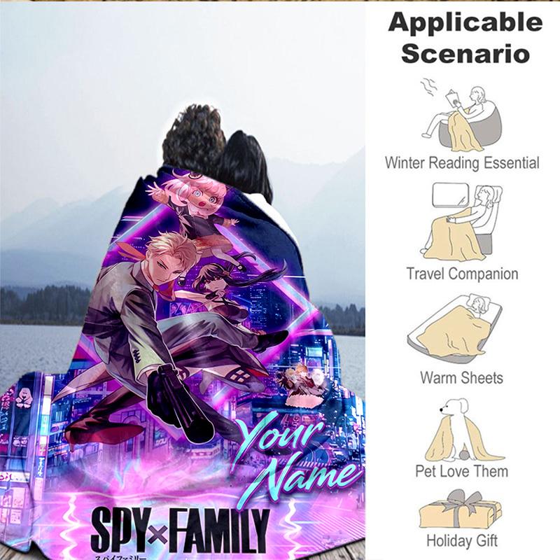 1PC Custom Name Blanket Fantasy Battle Anya Flannel blankets Patterns Throw Blanket All-Season Soft Gift for Couch, Bed, Camping, Birthday gifts