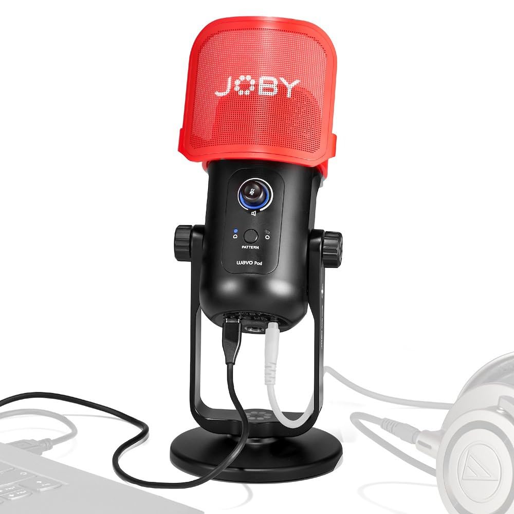Joby WAVO POD USB Microphone for YouTubers and Vloggers, Connects To Computer with USB Cable, Switches Between Cardioid and Bidirectional Modes with