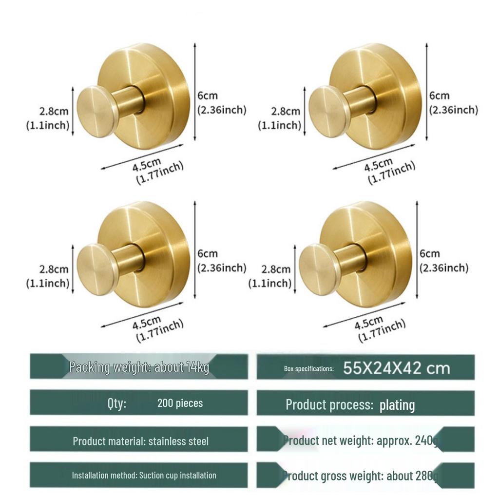 Stainless Steel No-Drill Strong Suction Cup Clothes Hook for Bathroom Glass Doors