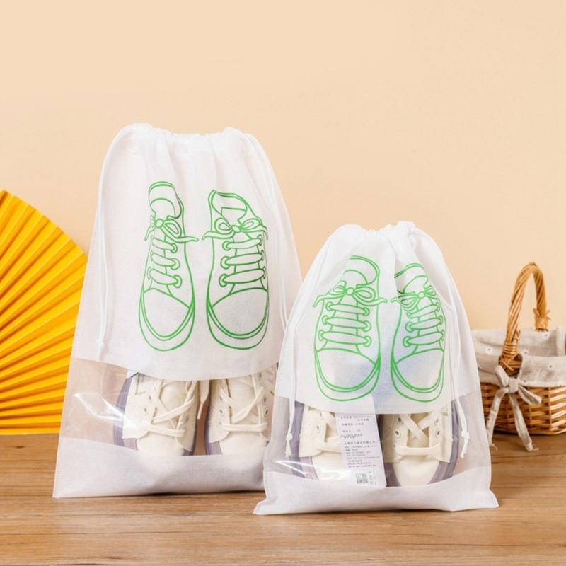 10Pcs/Set Shoe Dust Covers Non-Woven Dustproof Drawstring Clear Storage Bag Travel Pouch Bags Drying Shoes Protect Shoes