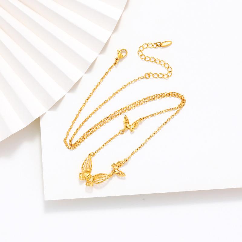 Copper Alloy Women's Butterfly Necklace, Summer Women's High-end Sense, Niche Personality, Japanese and Korean Fashion Collarbone Chain